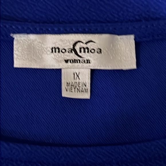 Moa Moa Woman Cobalt Blue Ruffle Sleeve Blouse Size 1X Laser Cut Hem - Picture 5 of 5